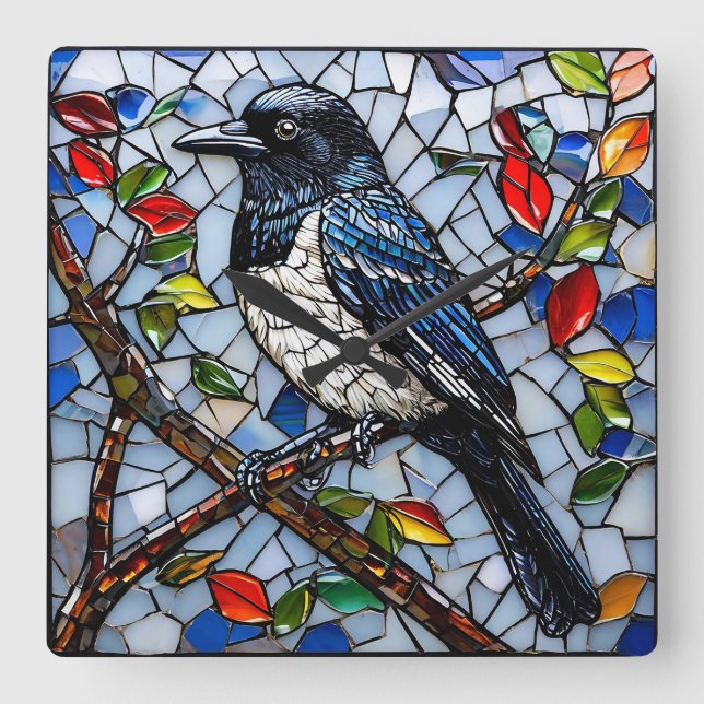 Relógio Quadrado Pega mosaico fofa (Frente)