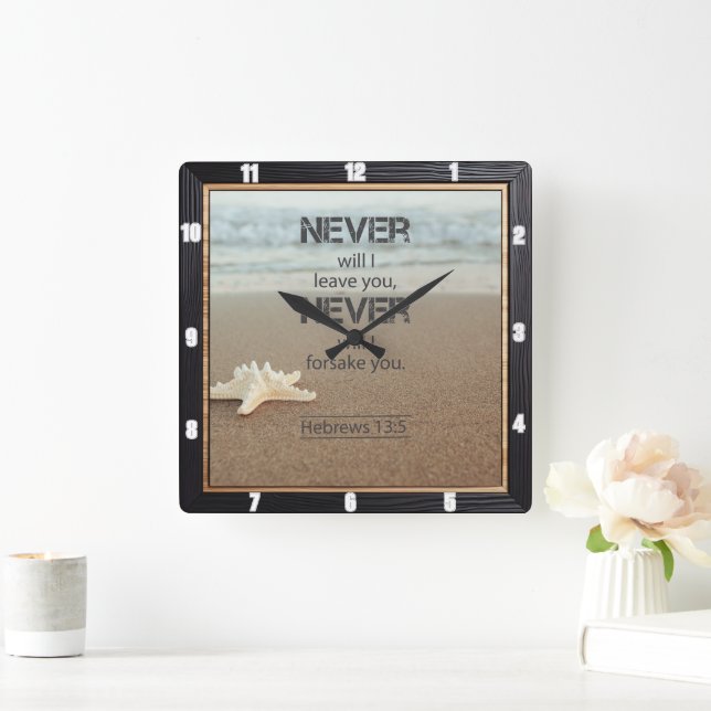 Relógio Quadrado Peixe-estrela da praia Hebraicos 13:5 (Lar)