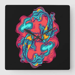 Relógio Quadrado Peixe Koi Yin Yang