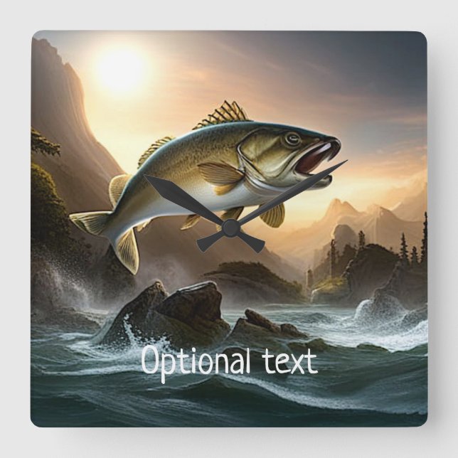 Relógio Quadrado Peixes Grandes em Rapídeos (Frente)