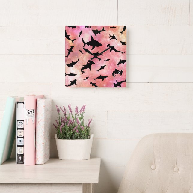 Relógio Quadrado Peixes-tubarão-frade-modernos baleia-do-mar sob a  (Sala de leitura)