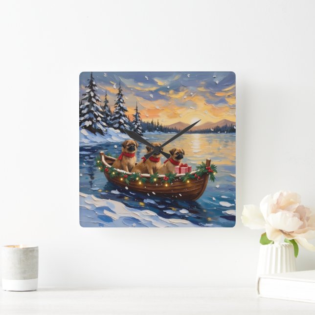 Relógio Quadrado Pekingese Christmas Boat Holiday (Lar)