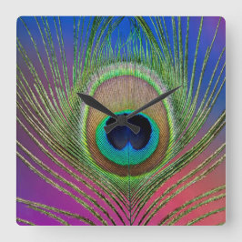 Relógio Quadrado Pena de vela de pavão