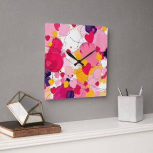 Relógio Quadrado "Pensamentos Aleatórios de Amor" - Abstrato Colori