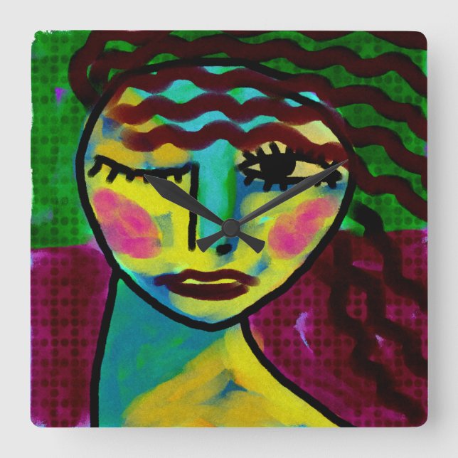 Relógio Quadrado Pensando na Abstrato de Arte Original (Frente)