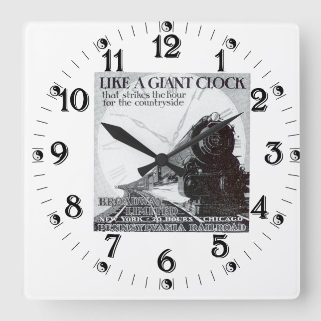 Relógio Quadrado Pensilvânia Railroad Broadway Limited 1929 (Frente)