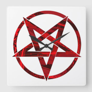 Relógio Quadrado Pentagrama do diabo vermelho