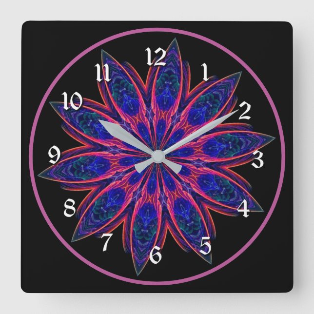 Relógio Quadrado Pentes de Lotus Rosa Vibrantes Praça Mandala (Frente)