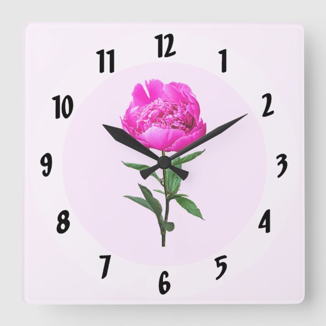 Relógio Quadrado Peony Rosa Escuro (Frente)