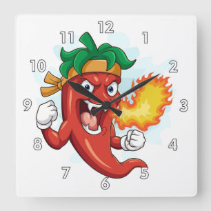 Relógio Quadrado Pepper Super Red Hot Cartoon Chili