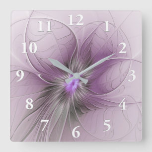 Relógio Quadrado Pequena Beleza Moderno Cinza Mauve Arte Fractal Fl