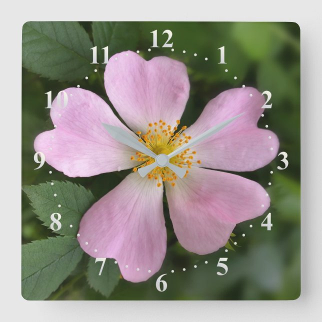 Relógio Quadrado pequena flor rosa (Frente)