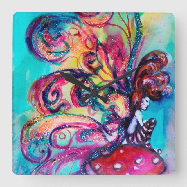 RELÓGIO QUADRADO PEQUENO ELF DE COGUMELOS (Frente)