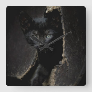 Relógio Quadrado Pequeno Gatinho Preto
