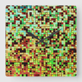 Relógio Quadrado Pequenos quadrados ou azulejos verdes e castanhos