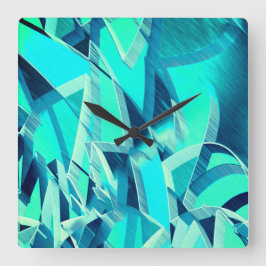 Relógio Quadrado Percursos cianos com garoa sobre fundo aquamarino