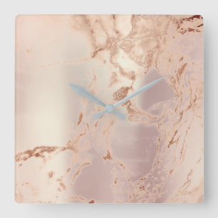Relógio Quadrado Perolado abstrato de mármore cora coral