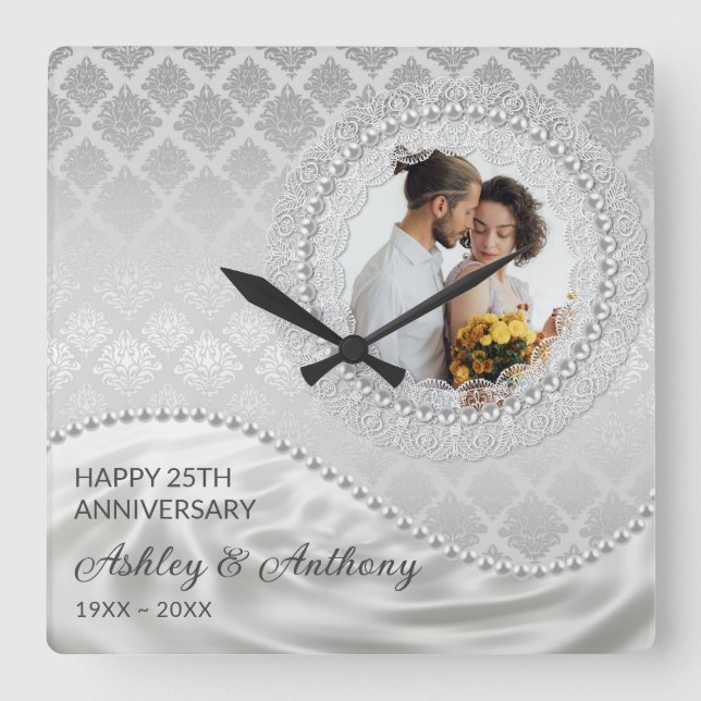 Relógio Quadrado Pérolas e Cetim  (Frente)