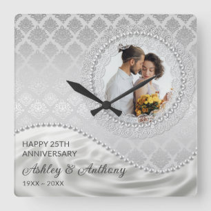 Relógio Quadrado Pérolas e Satin