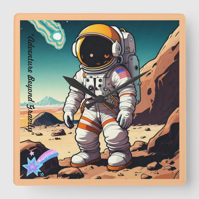 Relógio Quadrado "Perseguindo Sonhos Celestiais" (Frente)