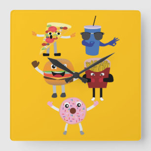 Relógio Quadrado Personagens de Comida