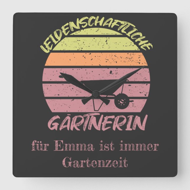 Relógio Quadrado personalisierbares Design Gärtnerin (Frente)