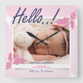 Relógio Quadrado Personalização do Anúncio de Nascimento