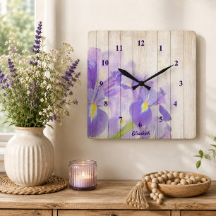 Relógio Quadrado Personalização Floral Puro