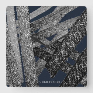 Relógio Quadrado Personalizado Abstrato Azul Marinho Preto Cinza Li