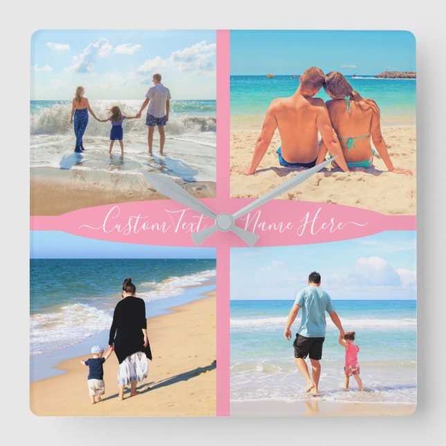 Relógio Quadrado Personalizado Amor Personalizado da Família Texto  (Frente)