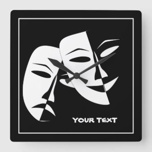 Relógio Quadrado Personalizado Branco Preto da Tragédia da Comédi