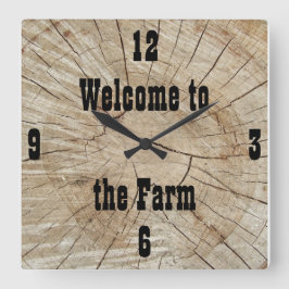 Relógio Quadrado Personalizado, Cabine de Log, País, Fazenda