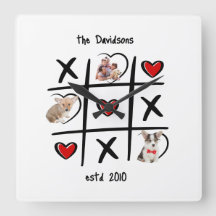 Relógio Quadrado Personalizado de Tic-Tac-Toe com