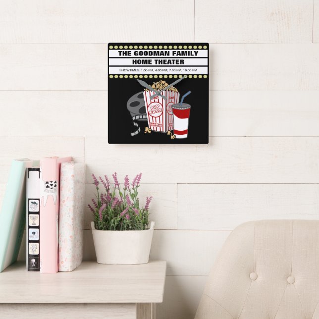 Relógio Quadrado Personalizado do Home Movie Theater da Família Per (Sala de leitura)