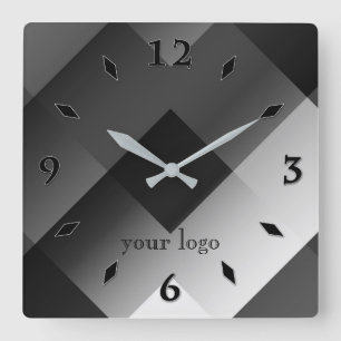 Relógio Quadrado Personalizado geométrico preto-e-branco