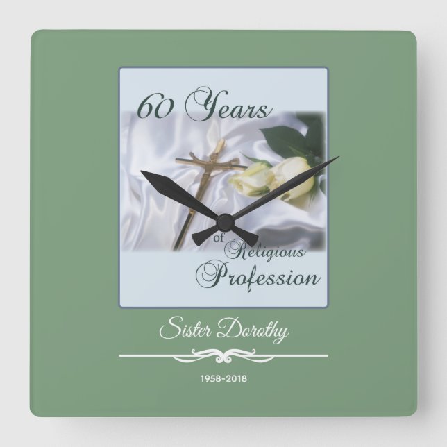 Relógio Quadrado Personalizar, 60 anos de profissão religiosa (Frente)