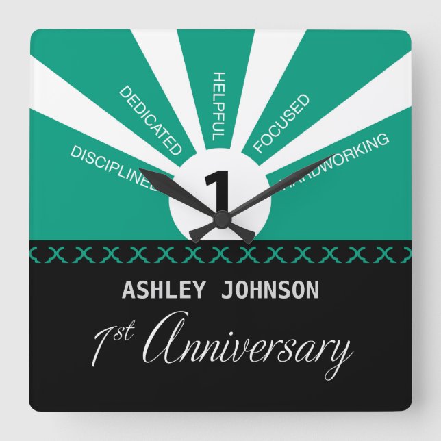 Relógio Quadrado Personalizar, Aniversário de Funcionários de 1rua  (Frente)