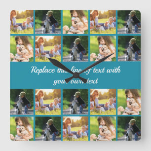 Relógio Quadrado Personalizar colagem e texto de fotos