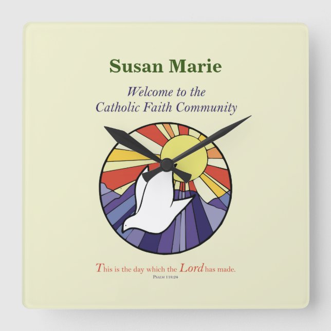 Relógio Quadrado Personalizar nome, círculo de porta RCIA em amarel (Frente)