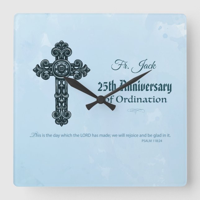 Relógio Quadrado Personalizar nome e ano de aniversário, Padre (Frente)