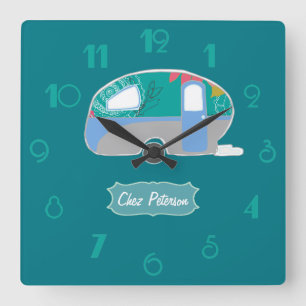 Relógio Quadrado Personalizar o Design de Caravana Retro Turquesa V