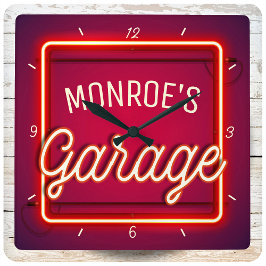 Relógio Quadrado Personalizar o NOME Faux Neon Sign Hot Rod Car Gar