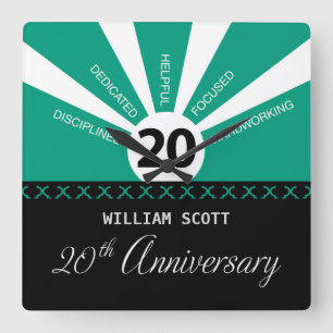 Relógio Quadrado Personalize, 20o aniversário do empregado do