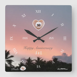 Relógio Quadrado Personalize 30º Aniversário de Casamento Pérola