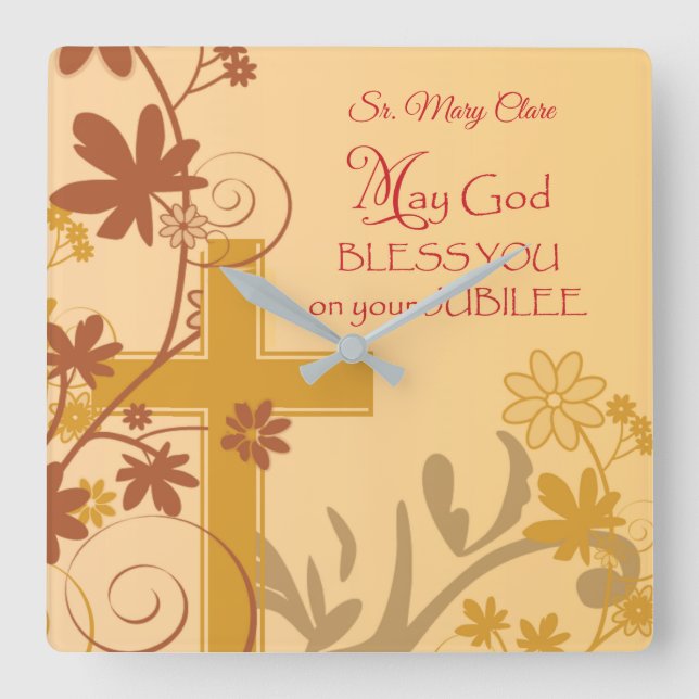 Relógio Quadrado Personalize, cruz da freira do aniversário do (Frente)