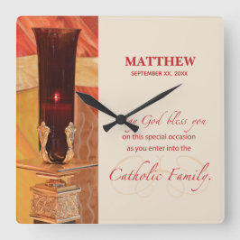 Relógio Quadrado Personalize, RCIA Parabéns, Católico, Vermelho