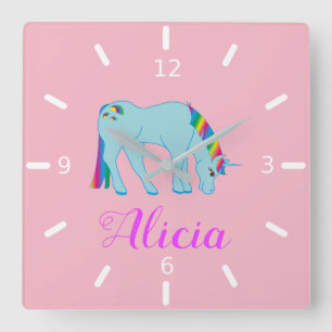 Relógio Quadrado Personalize Seu Próprio Unicórnio Colorido