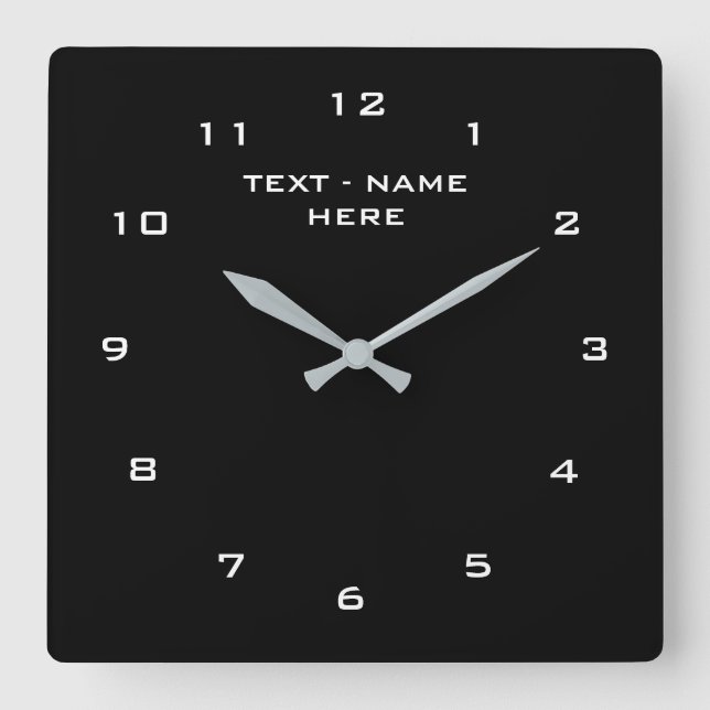 Relógio Quadrado Personalize Seus Números de Texto Cores de Fonte E (Frente)