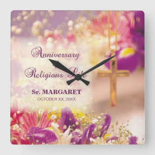 Relógio Quadrado Personalize, vida religiosa do aniversário, freir