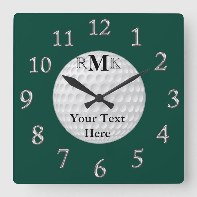 Relógio Quadrado Personalized Golf Gifts with INITIALS, YOUR TEXT (Frente)